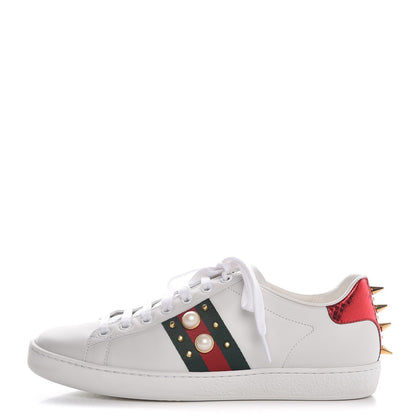 Gucci Calfskin Web Studded Ace Sneakers 37.5 White 1 of 9