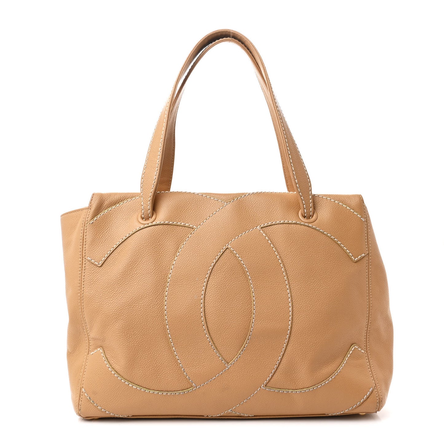 Caviar CC Stitched Medium Tote Beige
