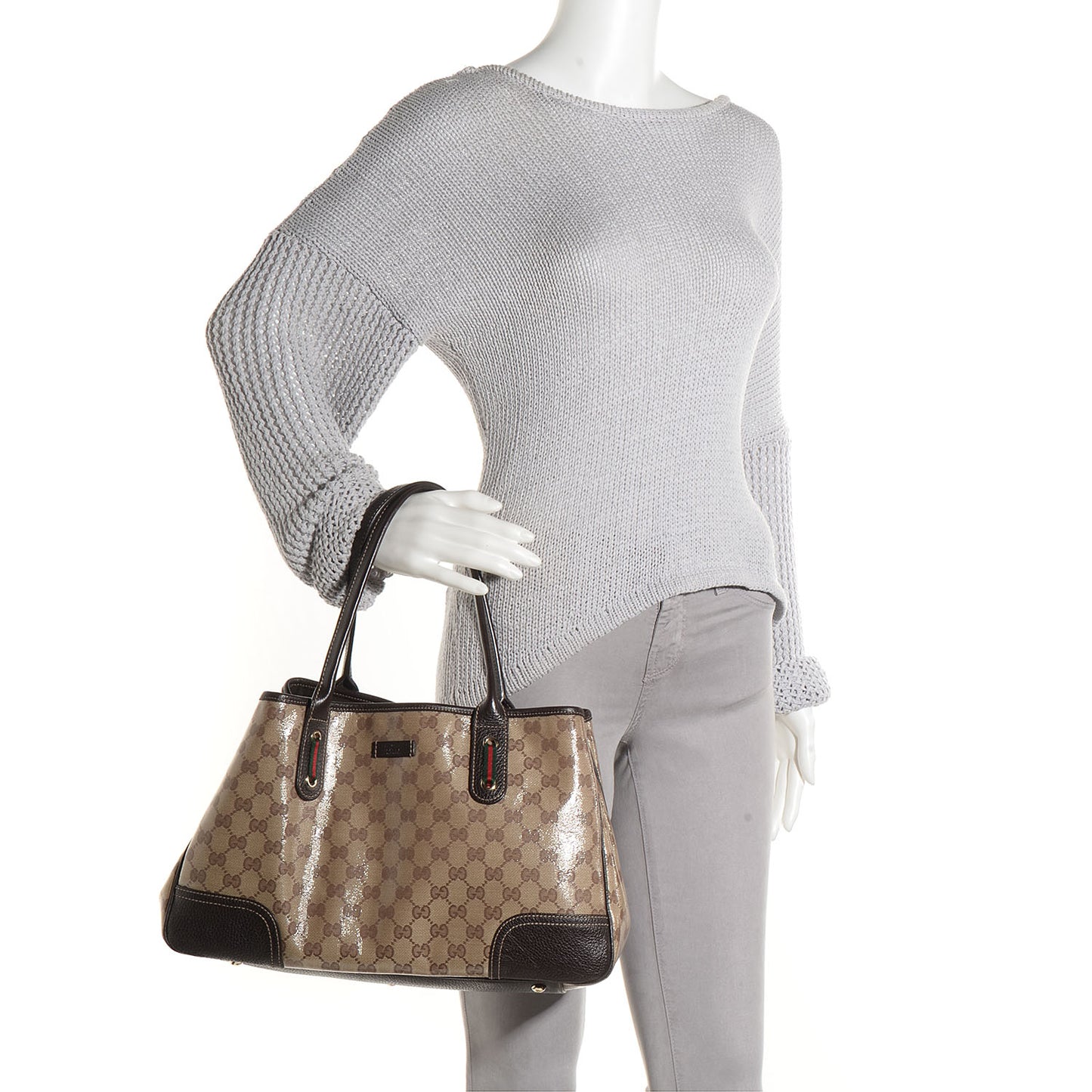 Crystal Monogram Medium Princy Tote Dark Brown
