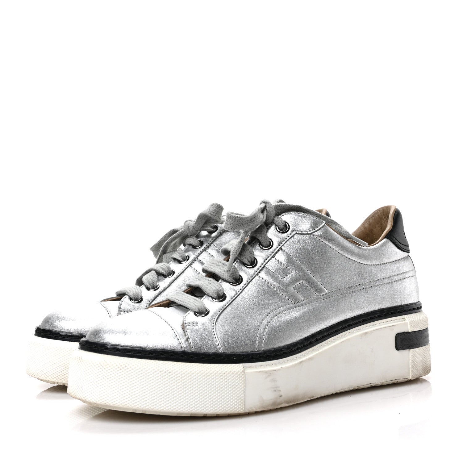 Hermes Metallic Womens Polo Sneakers 37 Argente Black 3 of 8