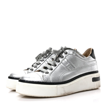 Hermes Metallic Womens Polo Sneakers 37 Argente Black 3 of 8