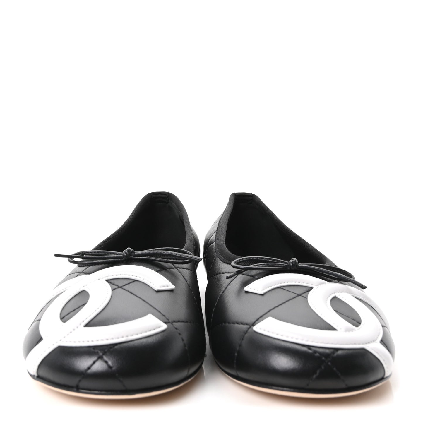 Lambskin Quilted CC Cambon Ballet Flats 39 Black White