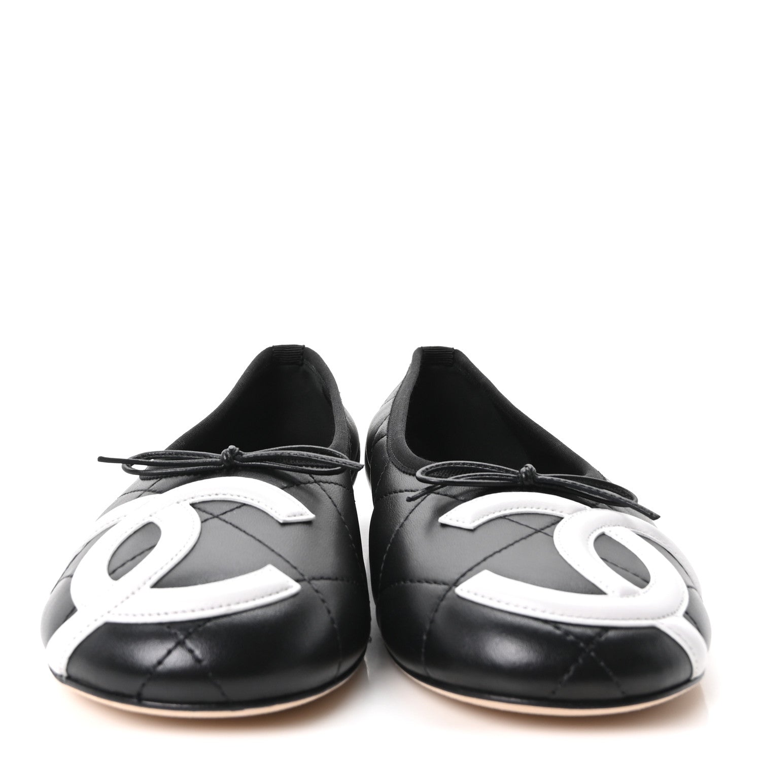 Chanel Lambskin Quilted CC Cambon Ballet Flats 39 Black White 3 of 9