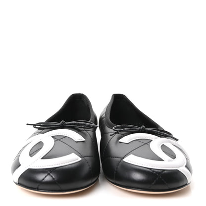 Chanel Lambskin Quilted CC Cambon Ballet Flats 39 Black White 3 of 9
