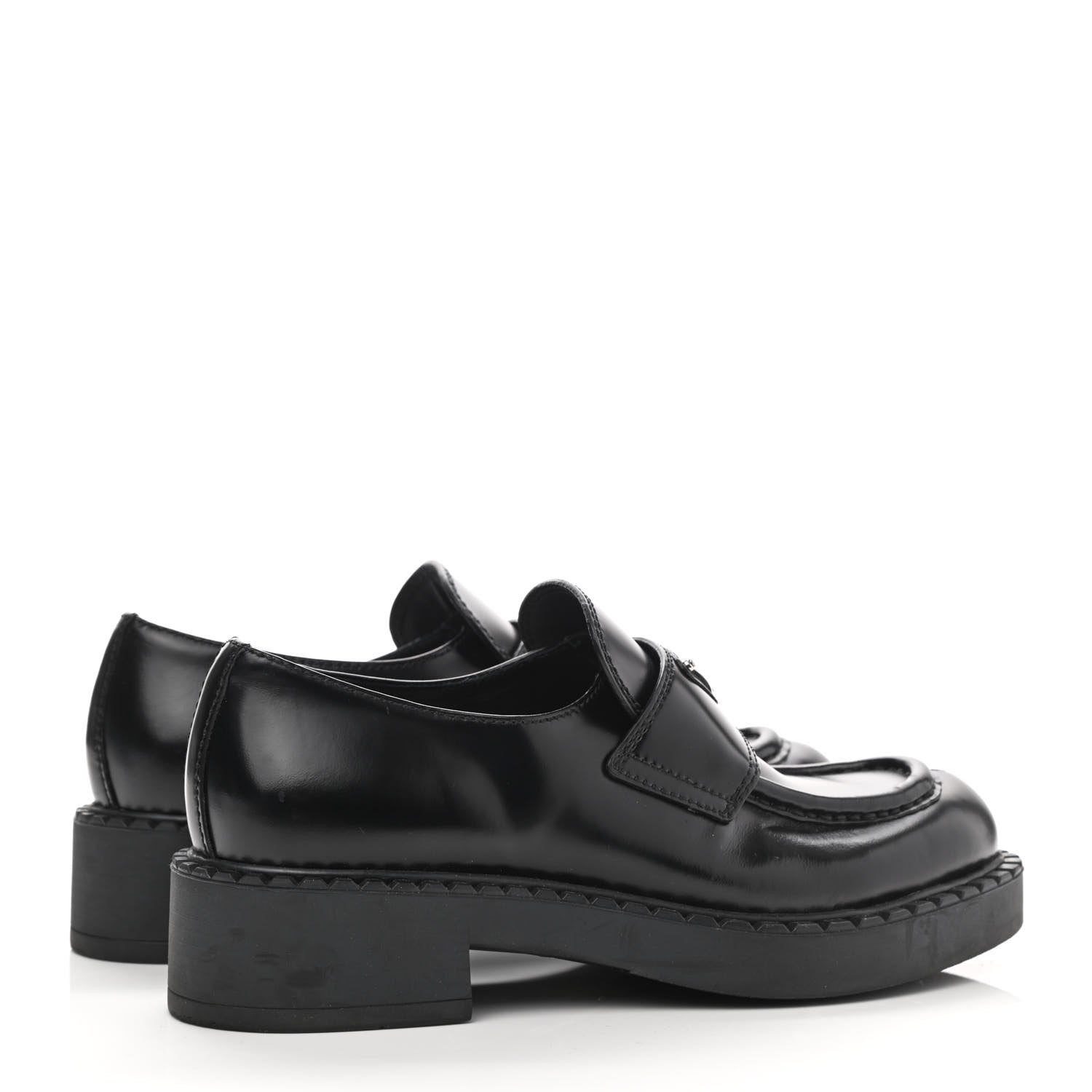 Prada Spazzolato Metal Triangle Logo 50mm Loafers 37 Black 4 of 10