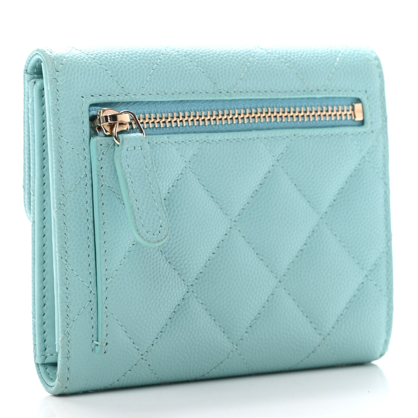 Caviar Quilted Compact Flap Wallet Light Blue