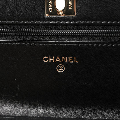 Chanel Shiny Calfskin Quilted Pearl Charms Wallet On Chain WOC Black 6 of 11