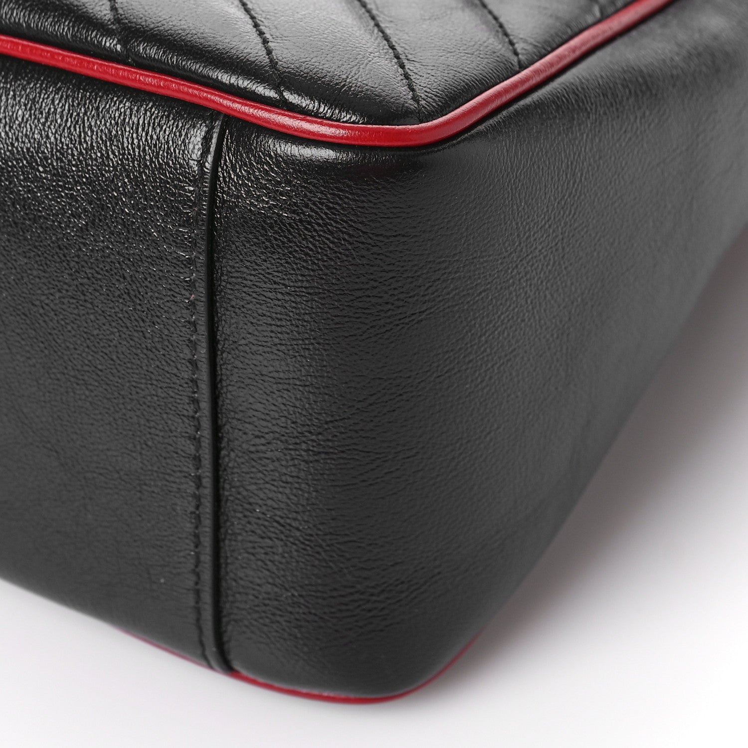 Gucci Vintage Effect Calfskin Matelasse Diagonal Small Torchon GG Marmont Top Handle Shoulder Bag Black Romantic Cherry 9 of 9