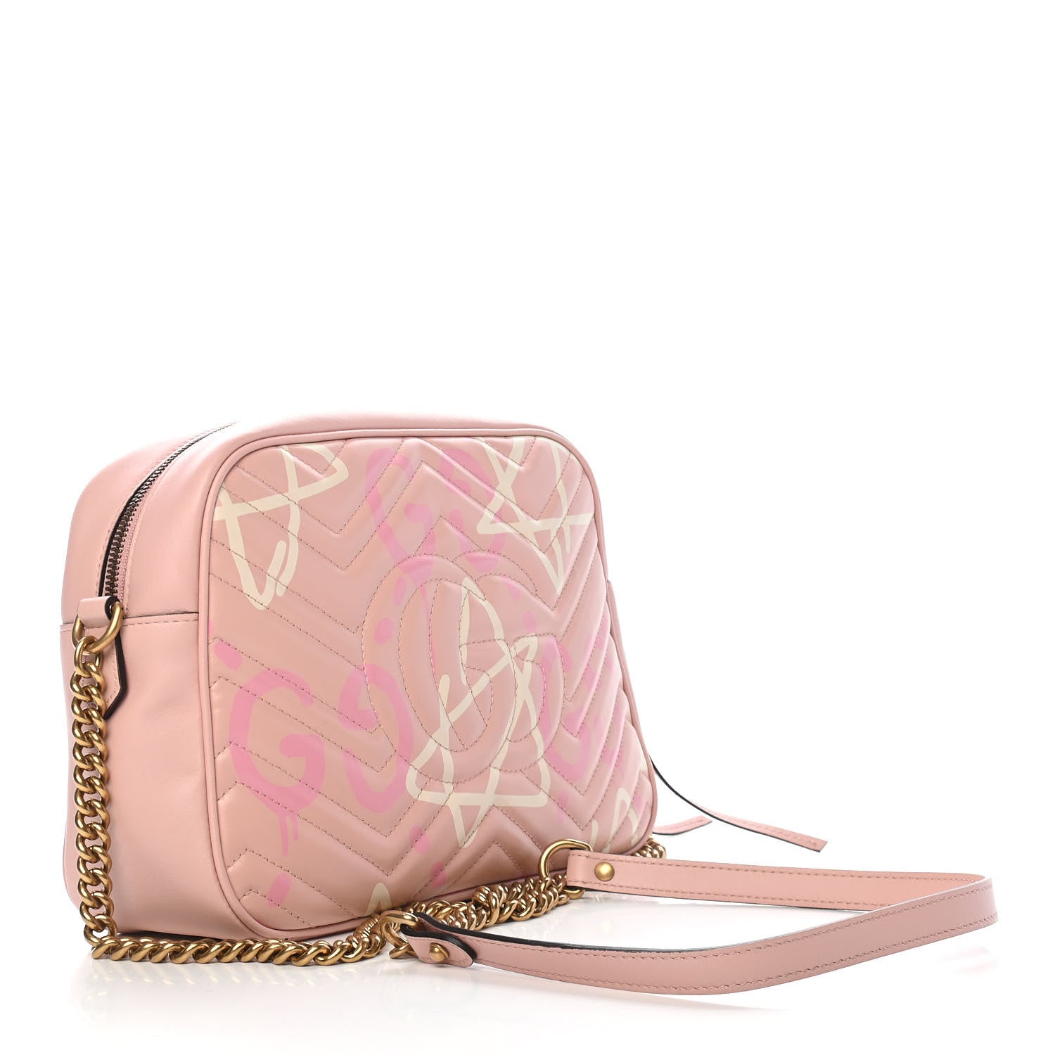 Gucci Calfskin Matelasse GucciGhost Medium GG Marmont Chain Shoulder Bag Perfect Pink Rosa Ivory 2 of 10