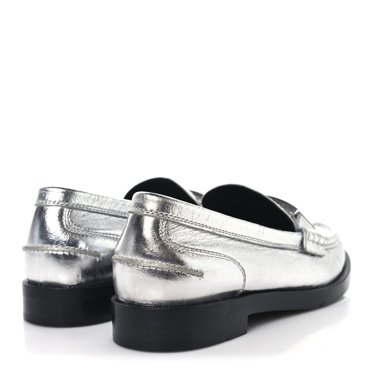 Metallic Vitello Womens Baguette Loafers 38 Argento