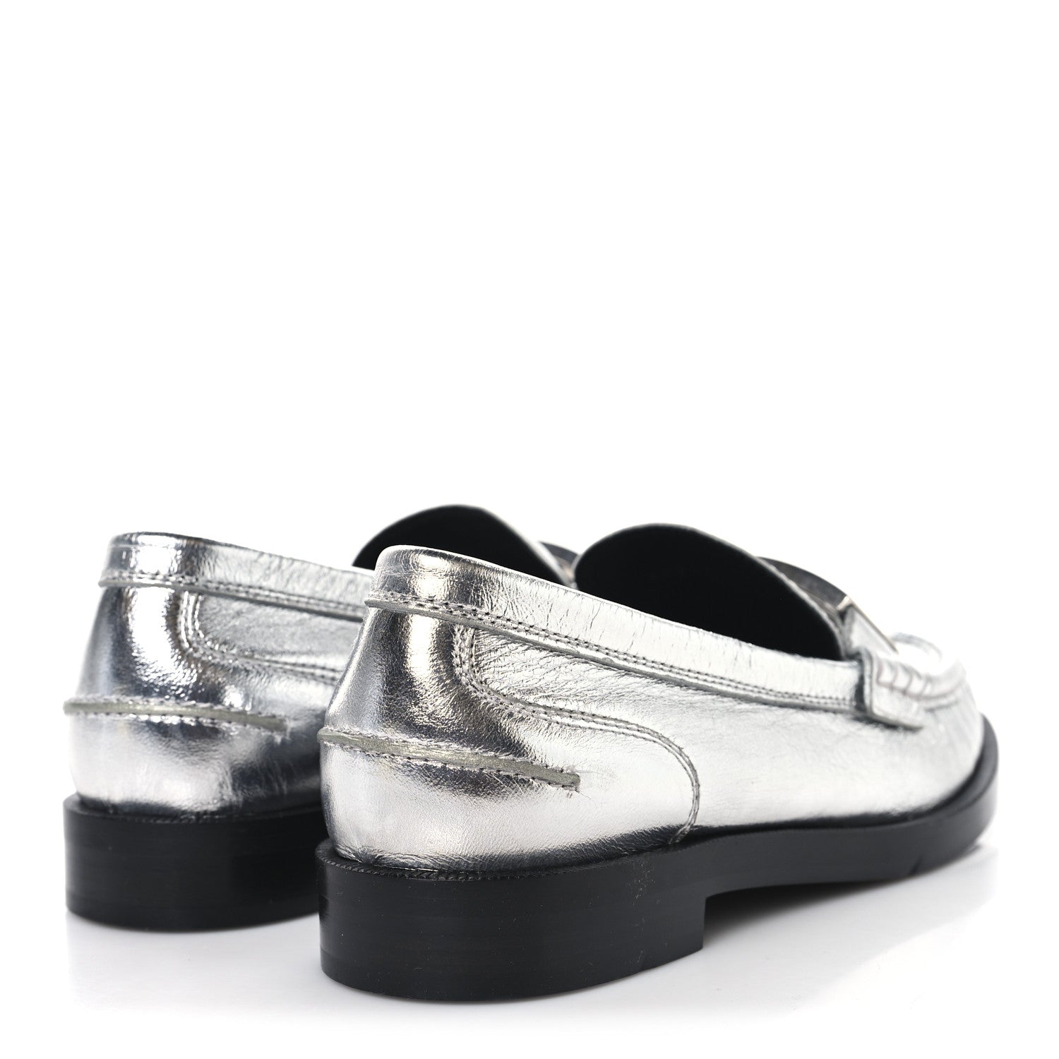 Fendi Metallic Vitello Womens Baguette Loafers 38 Argento 5 of 8
