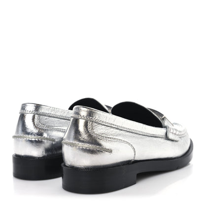 Fendi Metallic Vitello Womens Baguette Loafers 38 Argento 5 of 8