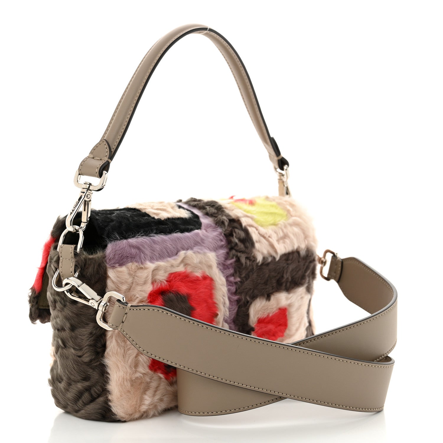 Fendi Astrakhan Fur Geometric Print Re-Edition Baguette Multicolor Tortora 3 of 12
