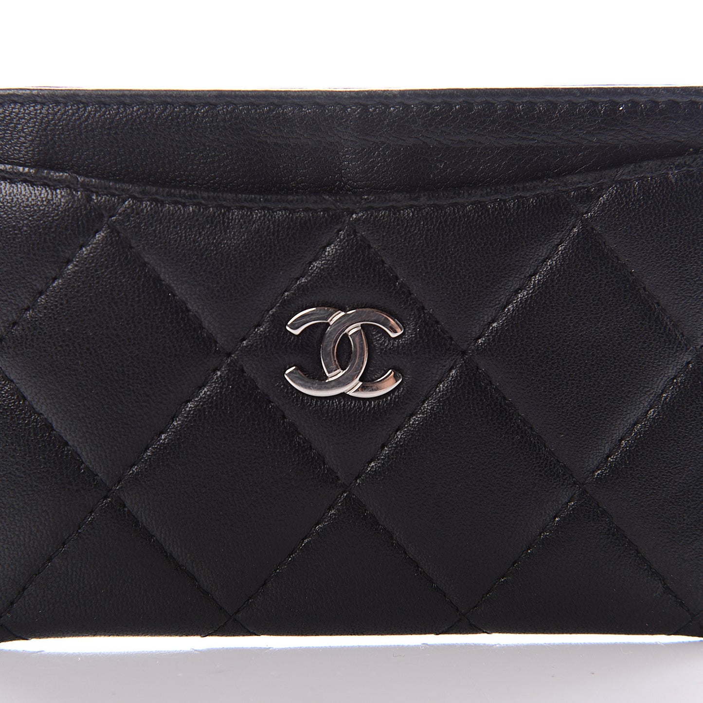 Lambskin Quilted Card Holder Black