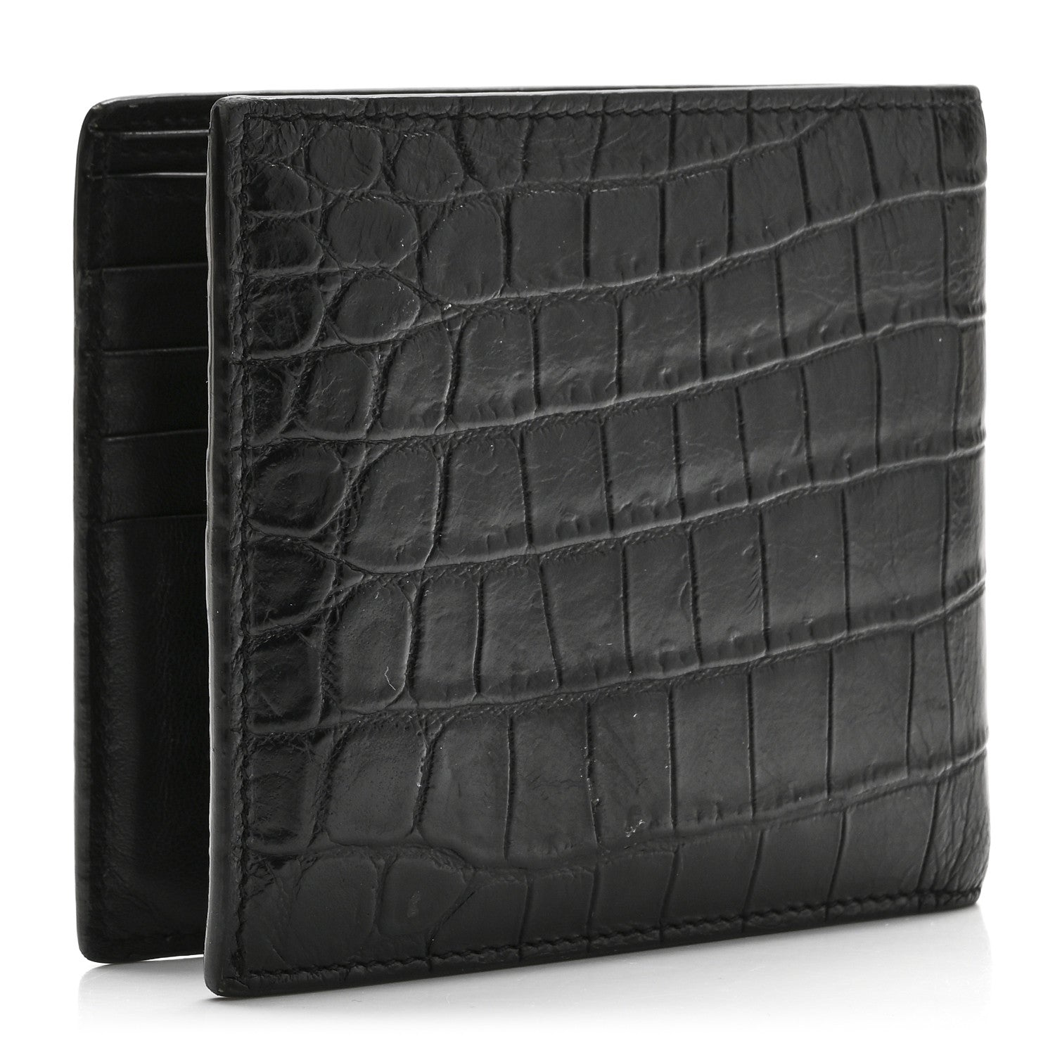 Saint Laurent Calfskin Crocodile Embossed Paris East West Wallet