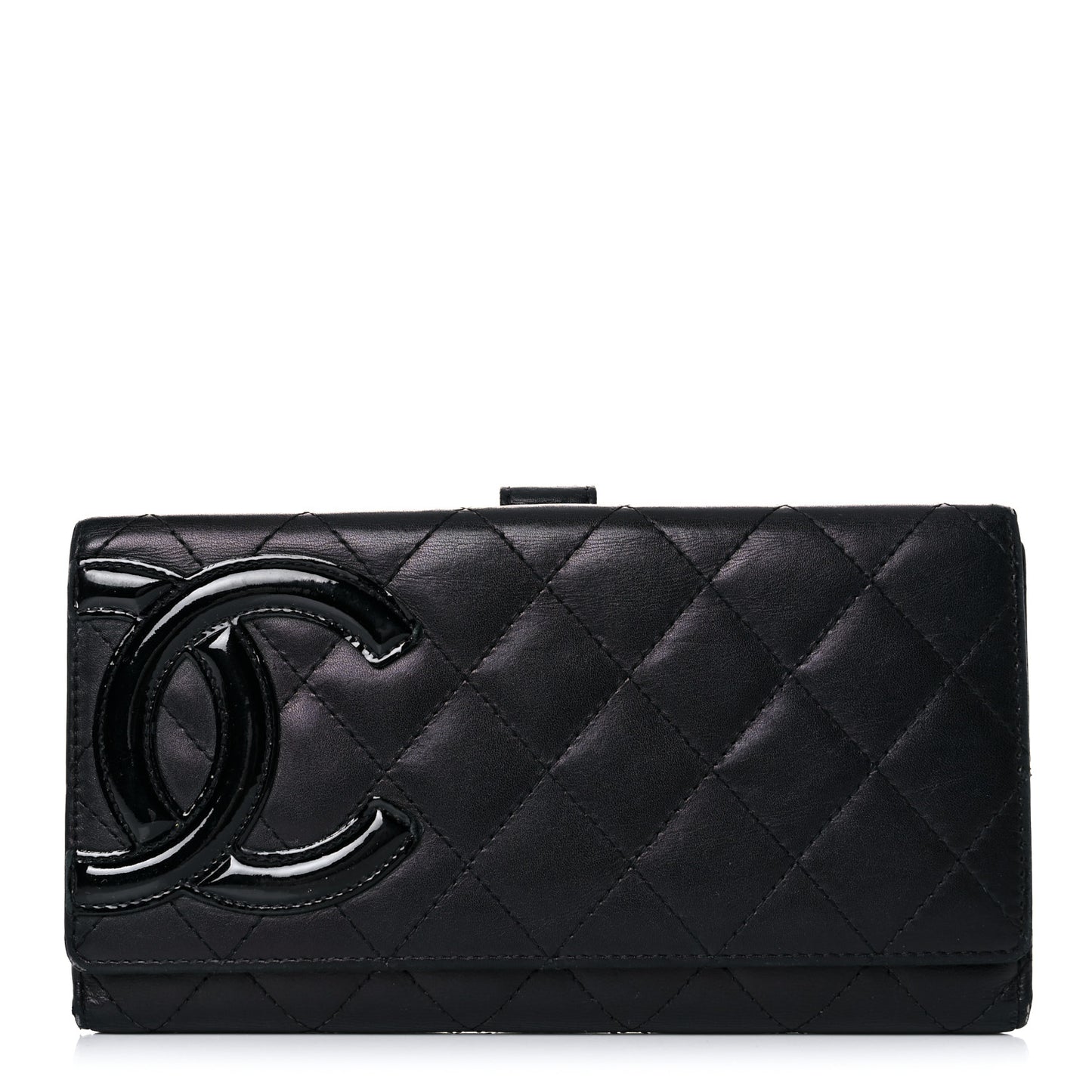 Calfskin Quilted Cambon Long Double Wallet Black