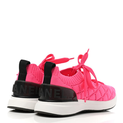Chanel Mixed Fibers Quilted Womens CC Sneakers 36.5 Bright Pink 4 of 7