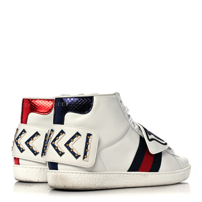 Gucci Calfskin Ayers Embroidered Web Mens Ace Removable Patches High Top Sneakers 7.5 White 4 of 14