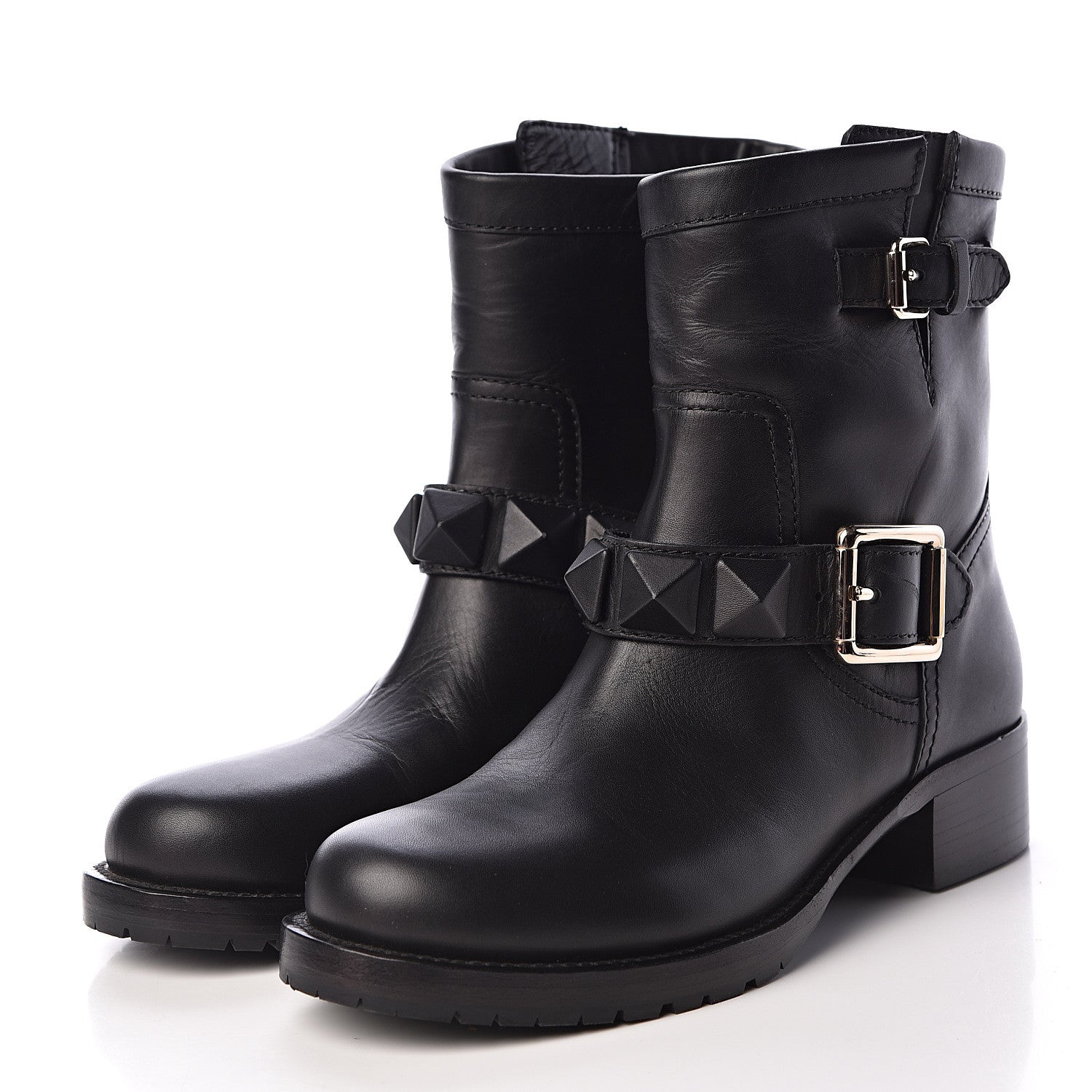 Valentino Garavani Calfskin Lock Studded 30mm Biker Boots 37 Black 3 of 10