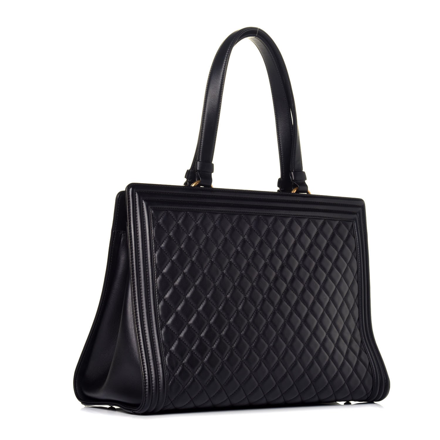 Chanel Calfskin Quilted Boy Shopping Tote Black 3 of 8