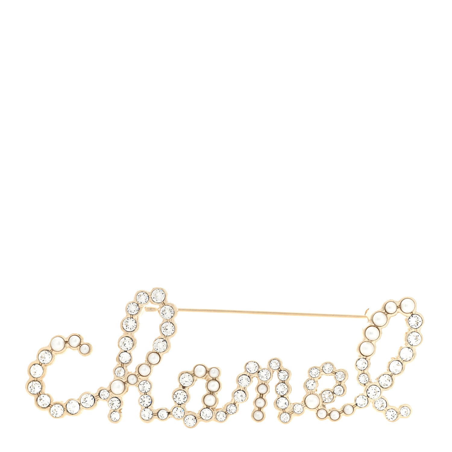 Chanel Metal Glass Swirling Pearls Brooch Pin Gold 1 of 4