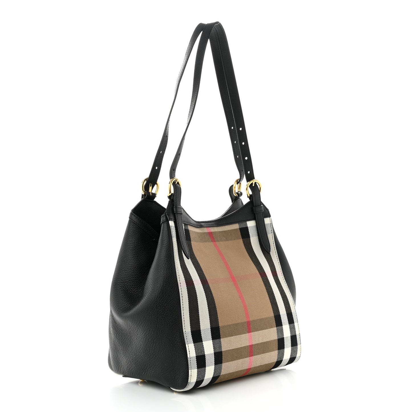 Grainy Calfskin House Check Small Canterbury Tote Black