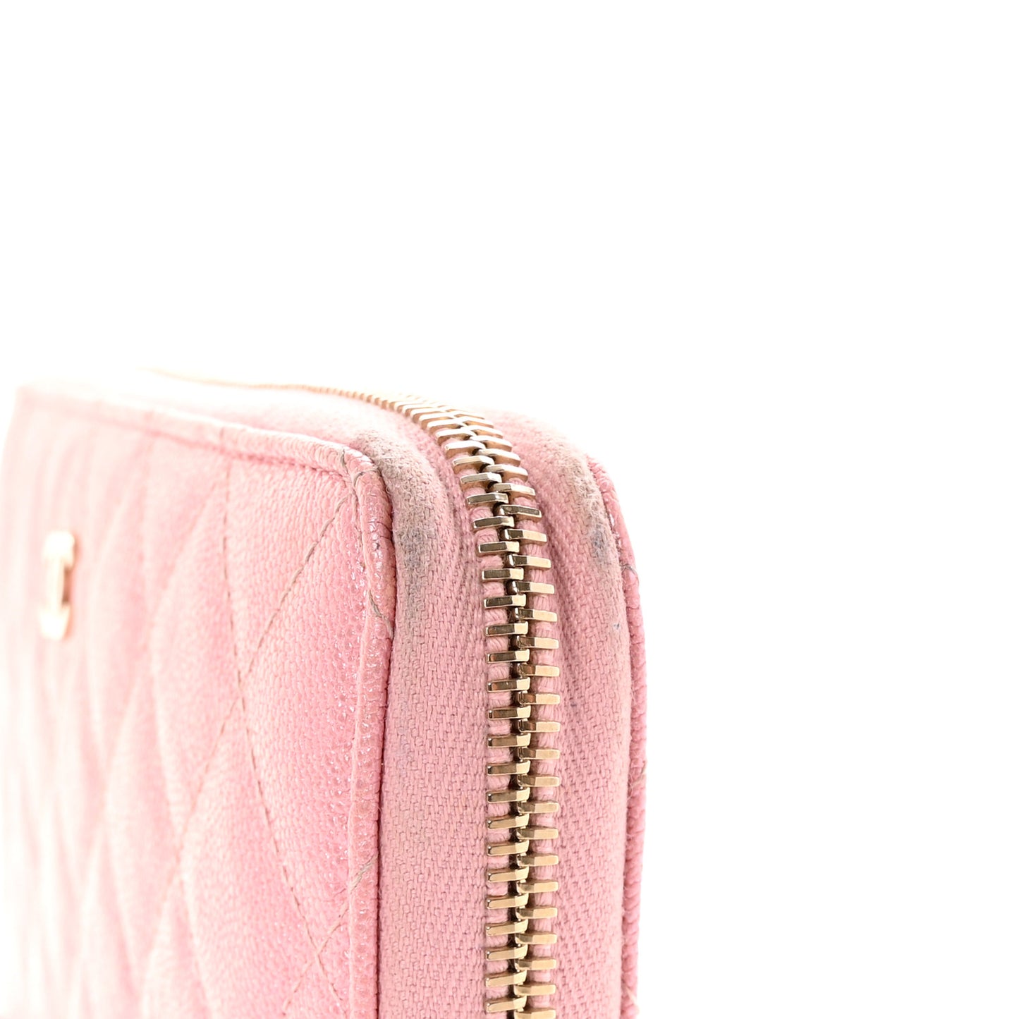 Iridescent Caviar Quilted Large Zip Around Organizer Wallet Pink
