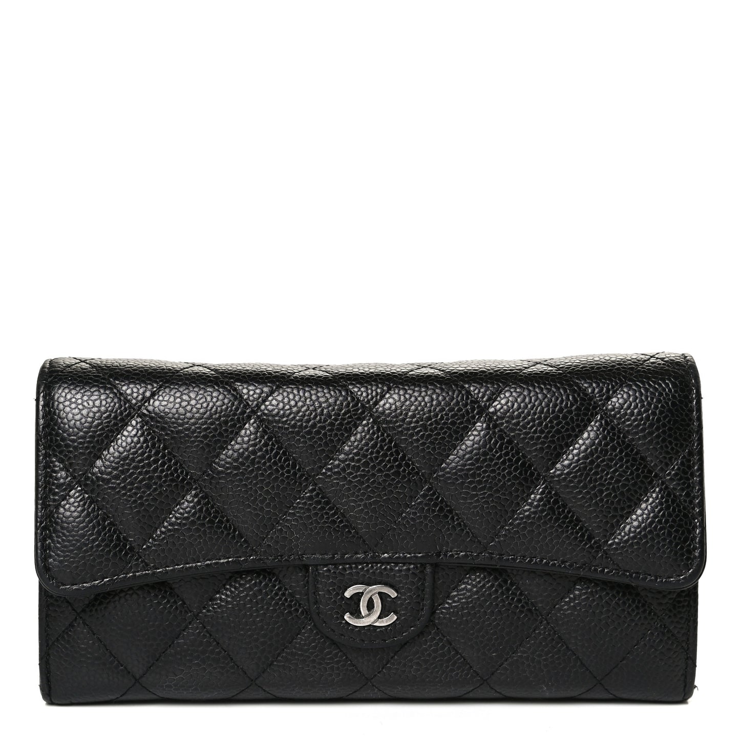 Caviar Quilted Large Gusset Flap Wallet Black