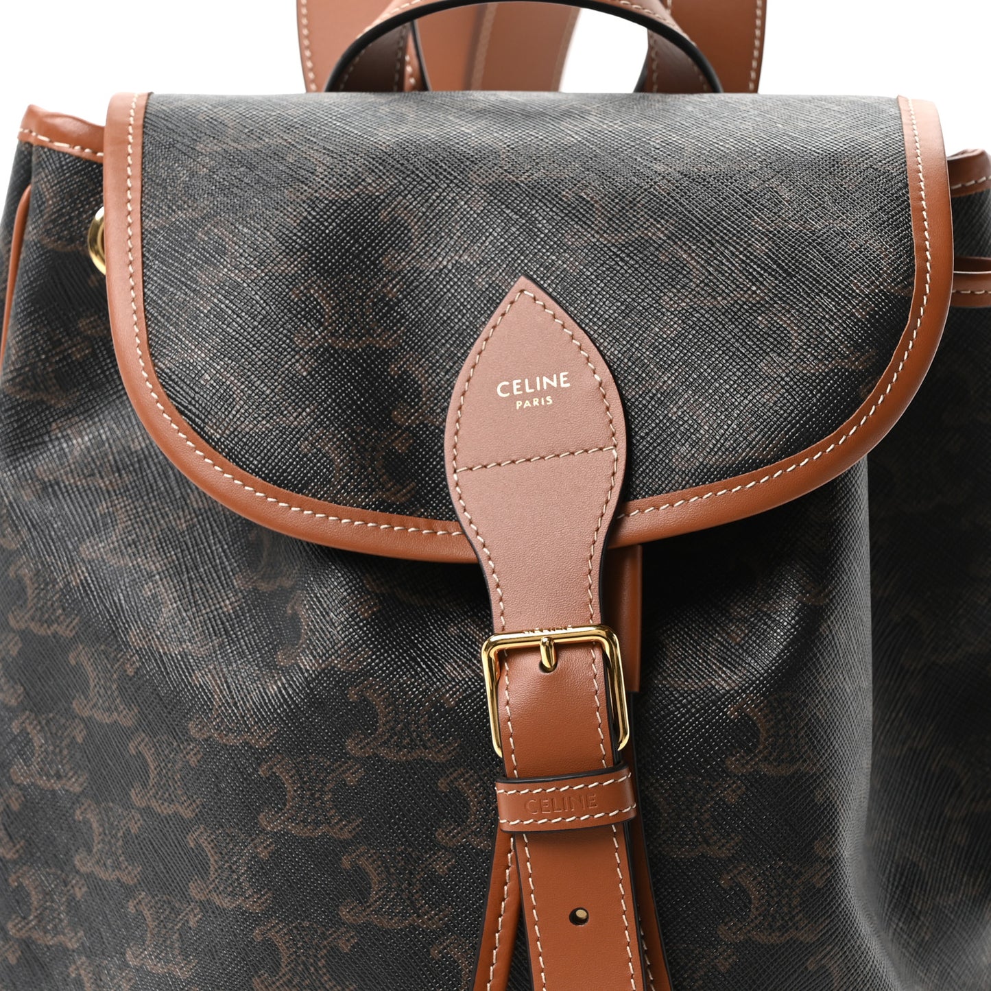 Triomphe Canvas Calfskin Folco Backpack Tan