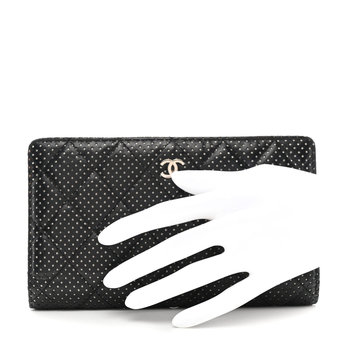 Lambskin Perforated Yen Wallet Black