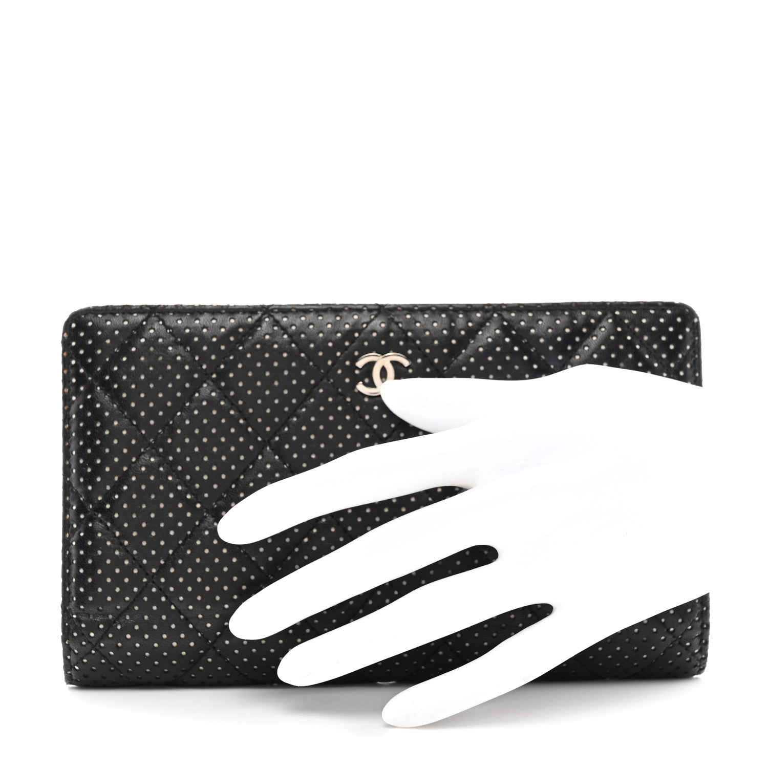 Chanel Lambskin Perforated Yen Wallet Black 2 of 10