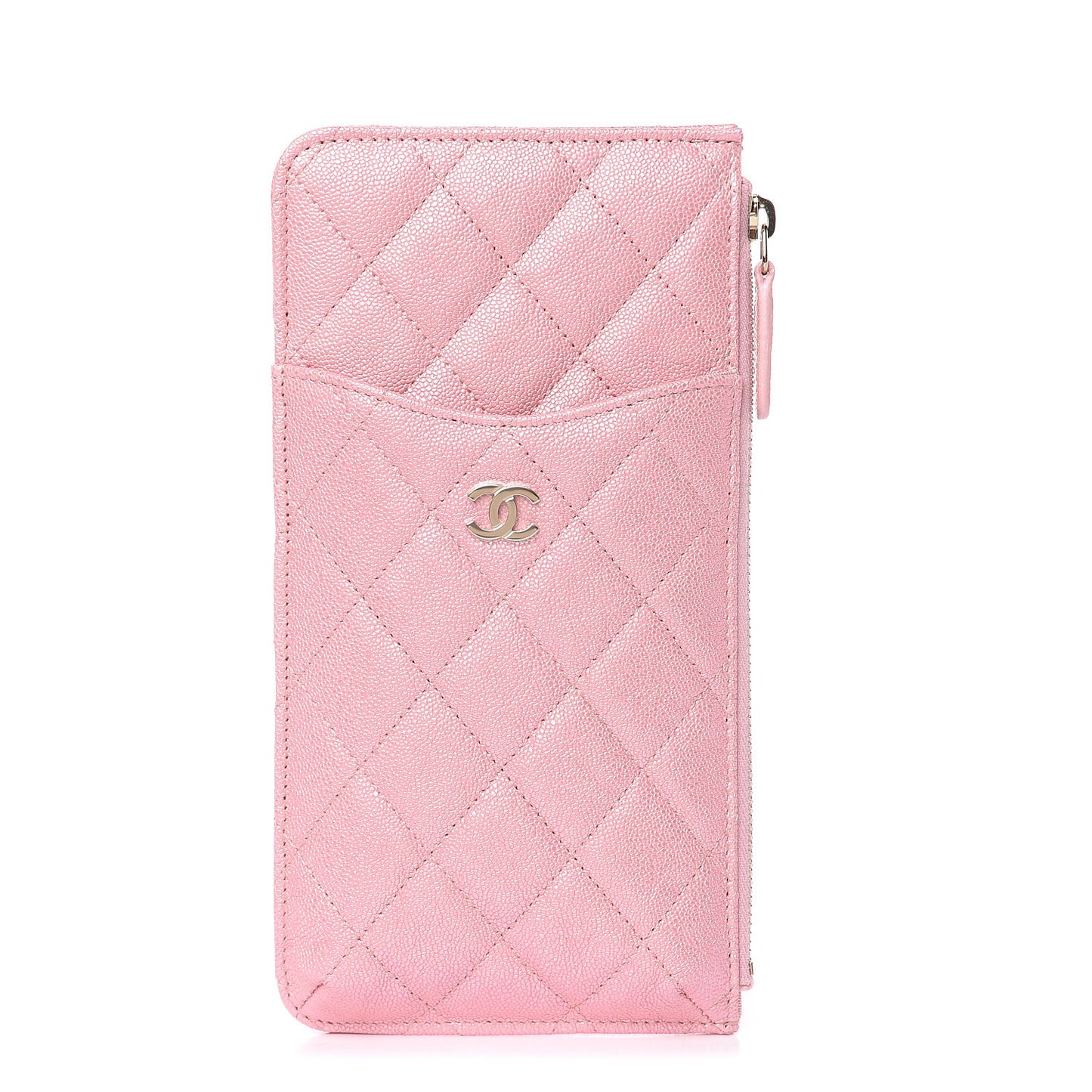 Iridescent Caviar Quilted Classic iPhone Pouch Rose Pink