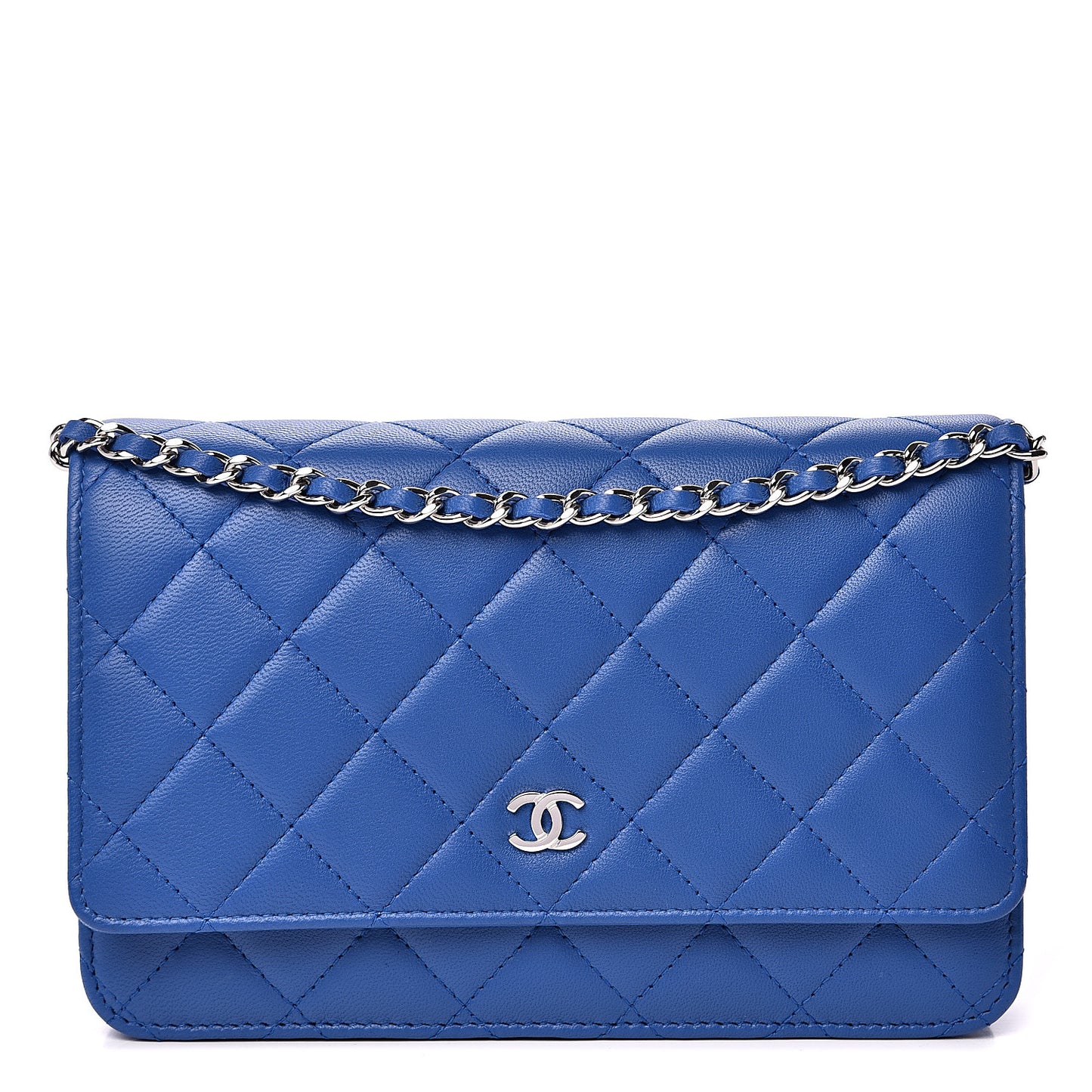 Lambskin Quilted Wallet On Chain WOC Blue