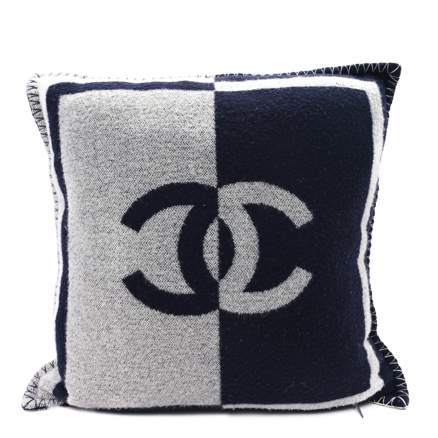 Chanel Merino Wool Cashmere CC Pillow Navy Grey 2 of 4