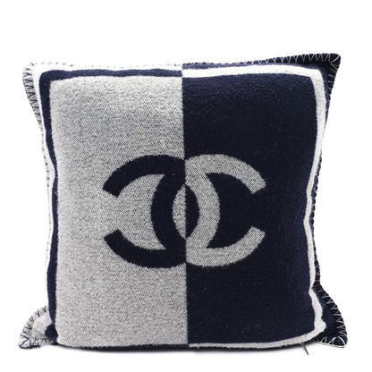 Chanel Merino Wool Cashmere CC Pillow Navy Grey 2 of 4