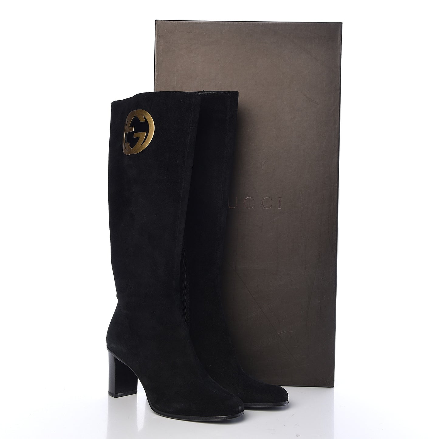 Suede Interlocking G Knee High Boots 7 Black