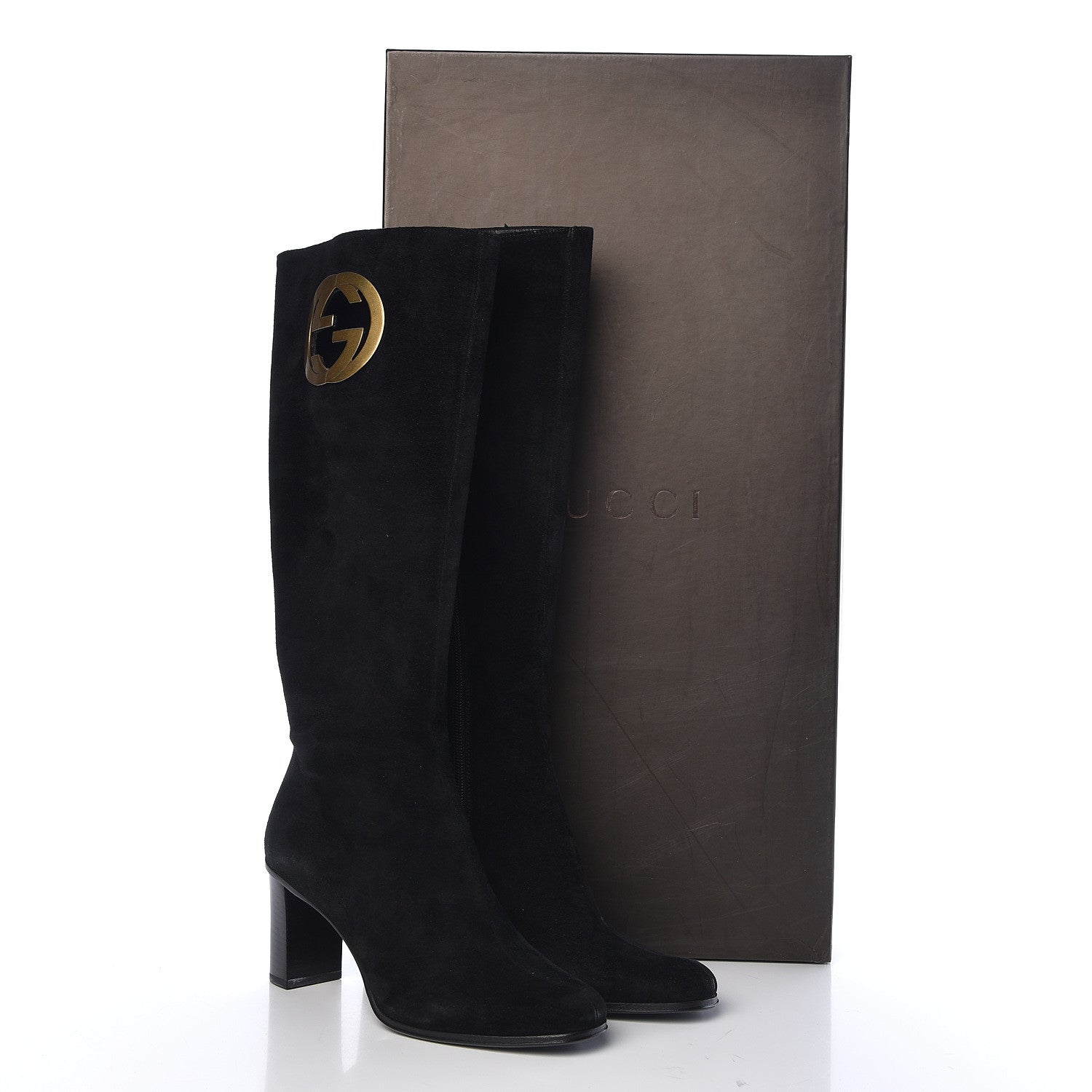 Gucci Suede Interlocking G Knee High Boots 7 Black 12 of 12