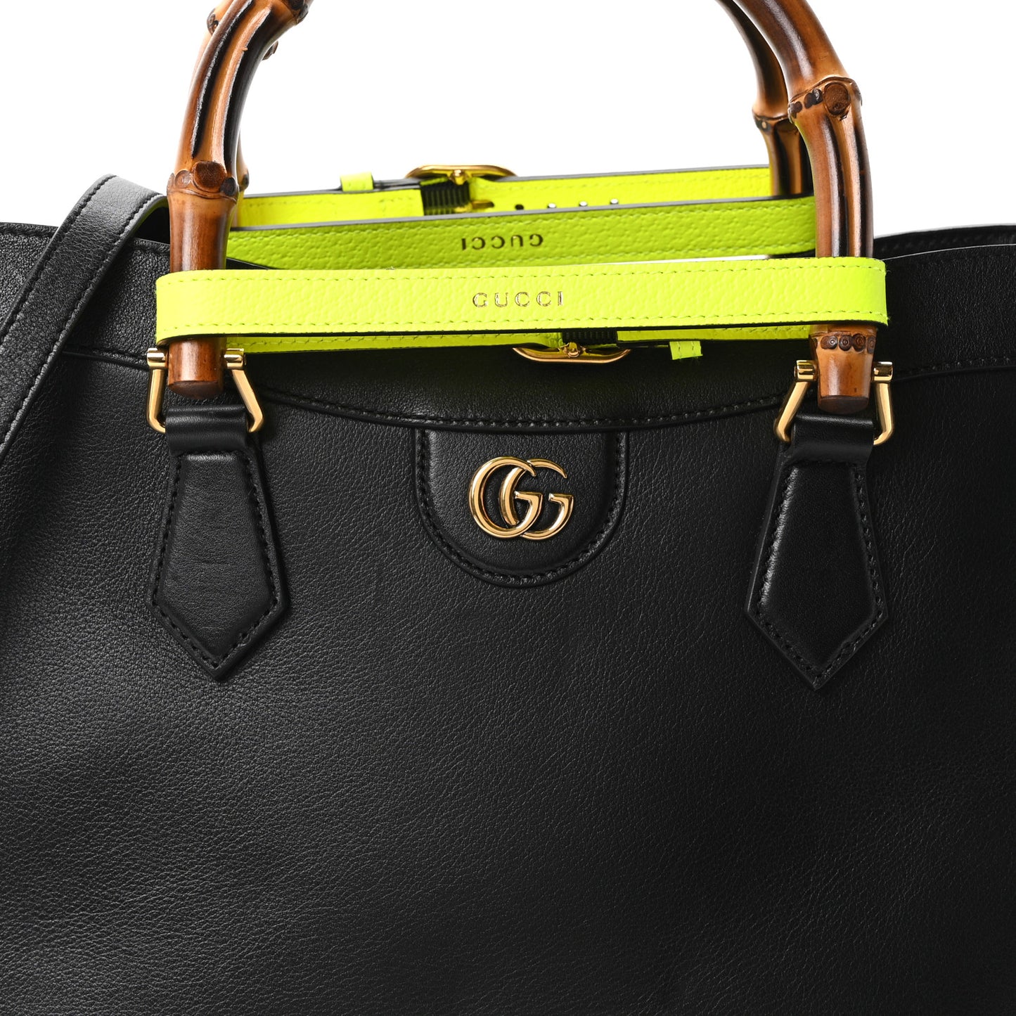 Calfskin Medium Diana Tote Bag Black Yellow Fluo