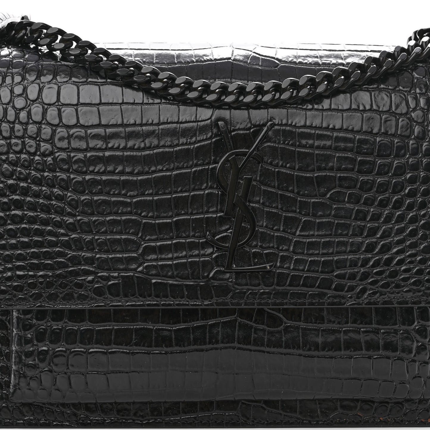 Calfskin Crocodile Embossed Medium Monochrome Monogram Sunset Black