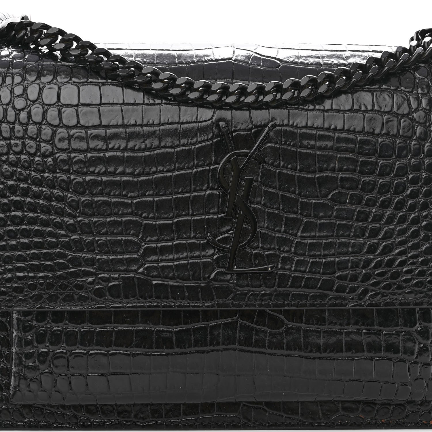 Saint Laurent Calfskin Crocodile Embossed Medium Monochrome Monogram Sunset Black 7 of 10