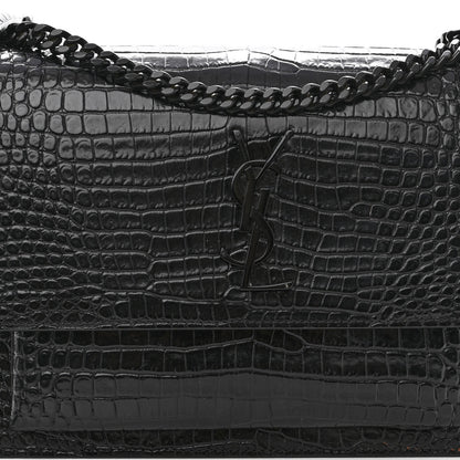 Saint Laurent Calfskin Crocodile Embossed Medium Monochrome Monogram Sunset Black 7 of 10