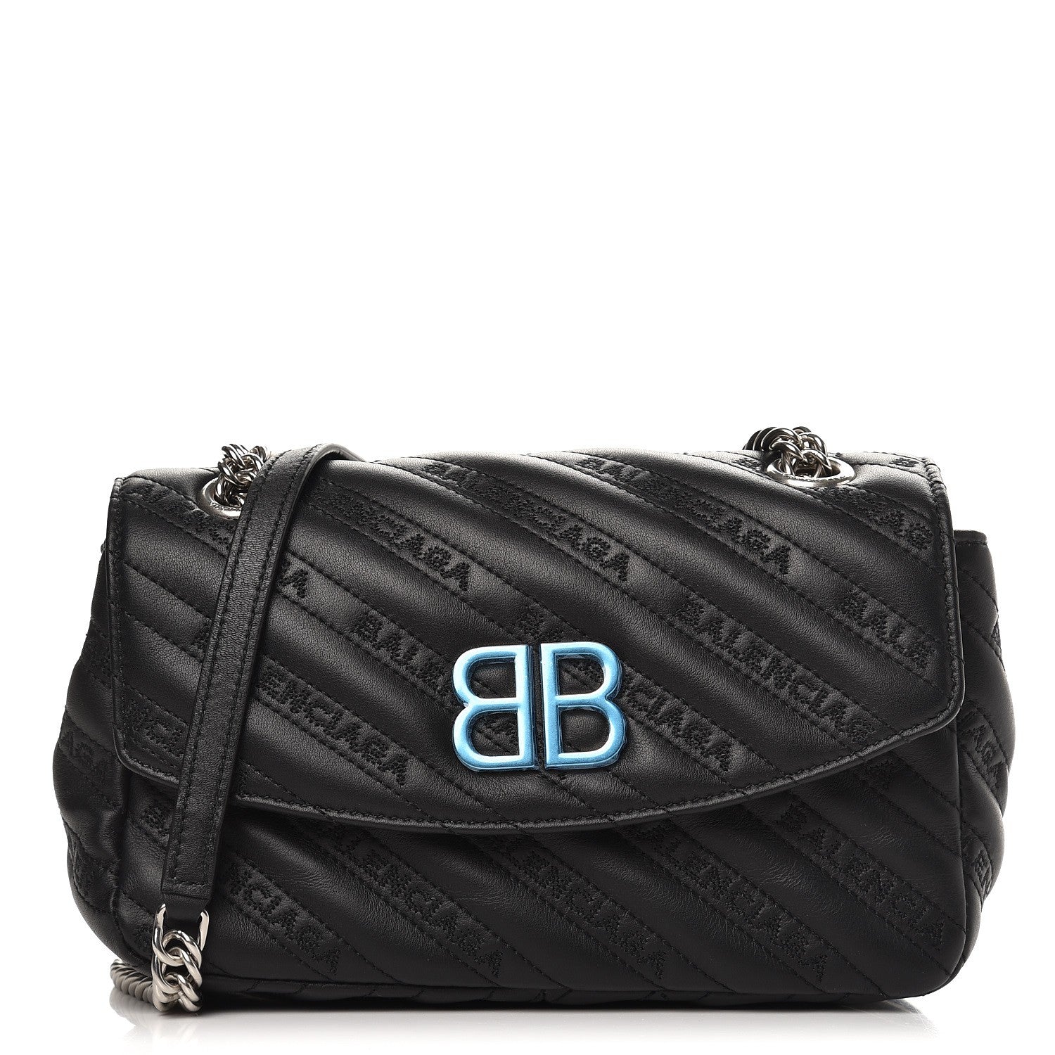 Balenciaga Calfskin Logo Matelasse S BB Round Shoulder Bag Black 1 of 6