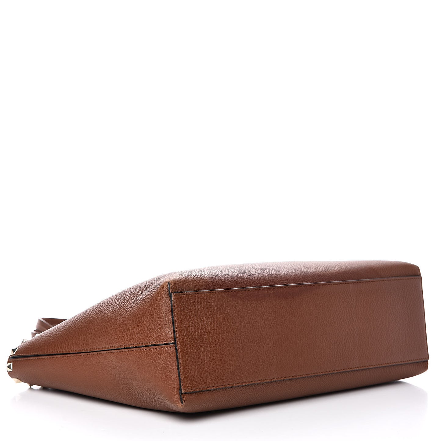 Grained Calfskin Small Rockstud Shoulder Tote Bright Cognac