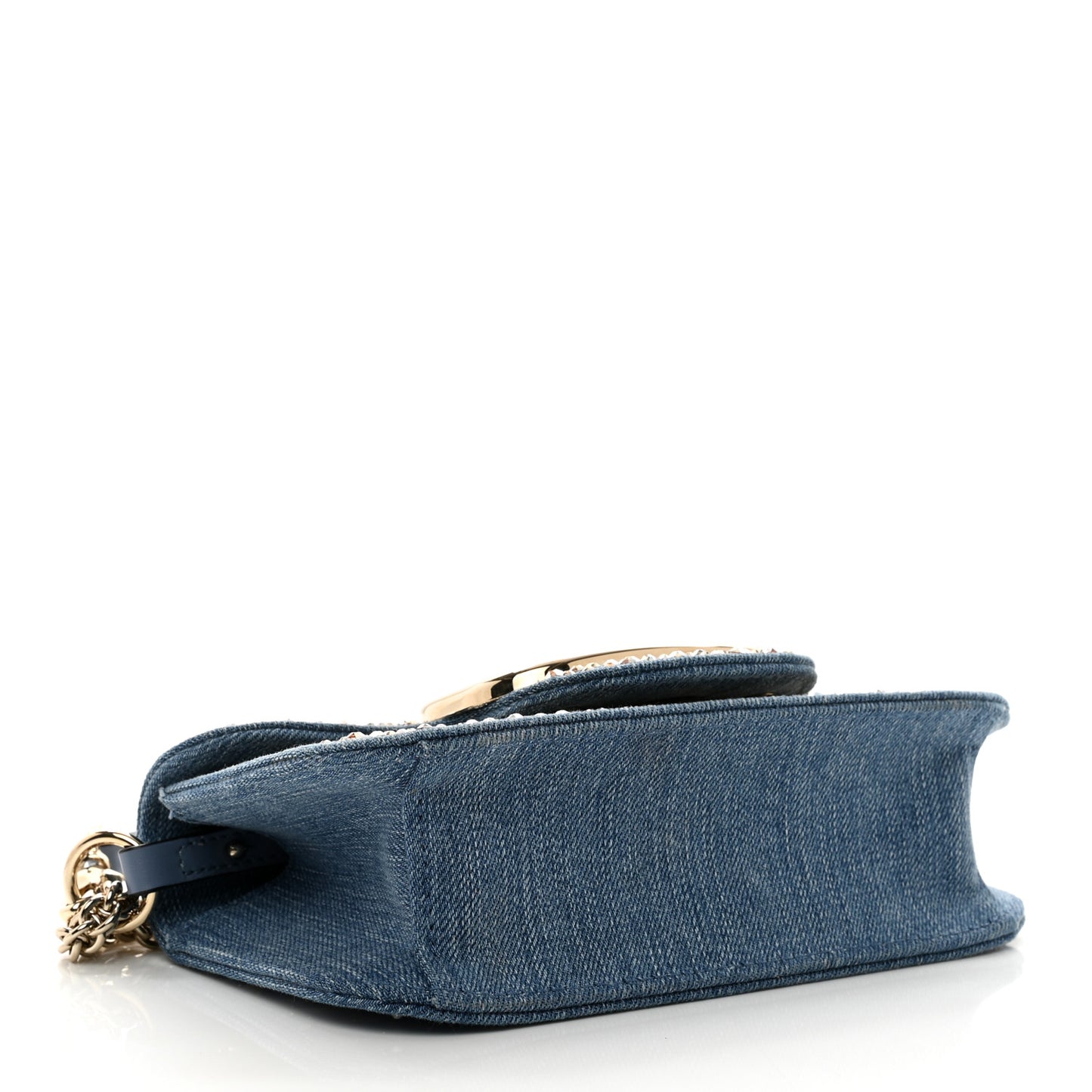 Denim Crystal Vlogo Embroidered Small Loco Shoulder Bag Blue