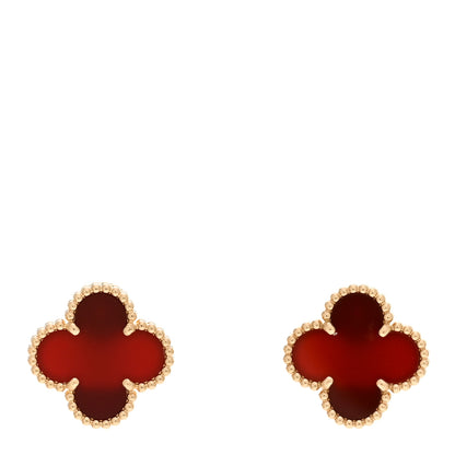 Van Cleef & Arpels 18K Yellow Gold Carnelian Vintage Alhambra Earrings 1 of 5