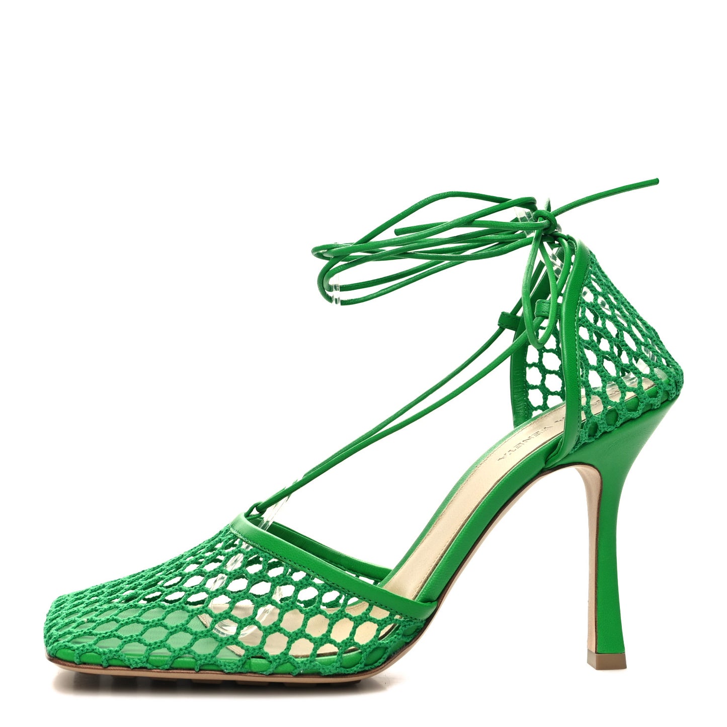Mesh Nappa Stretch Ankle Tie 90mm Sandals 42 Grass