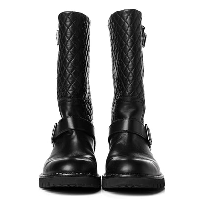 Chanel Calfskin Quilted Biker Boots 36.5 Black 2 of 7