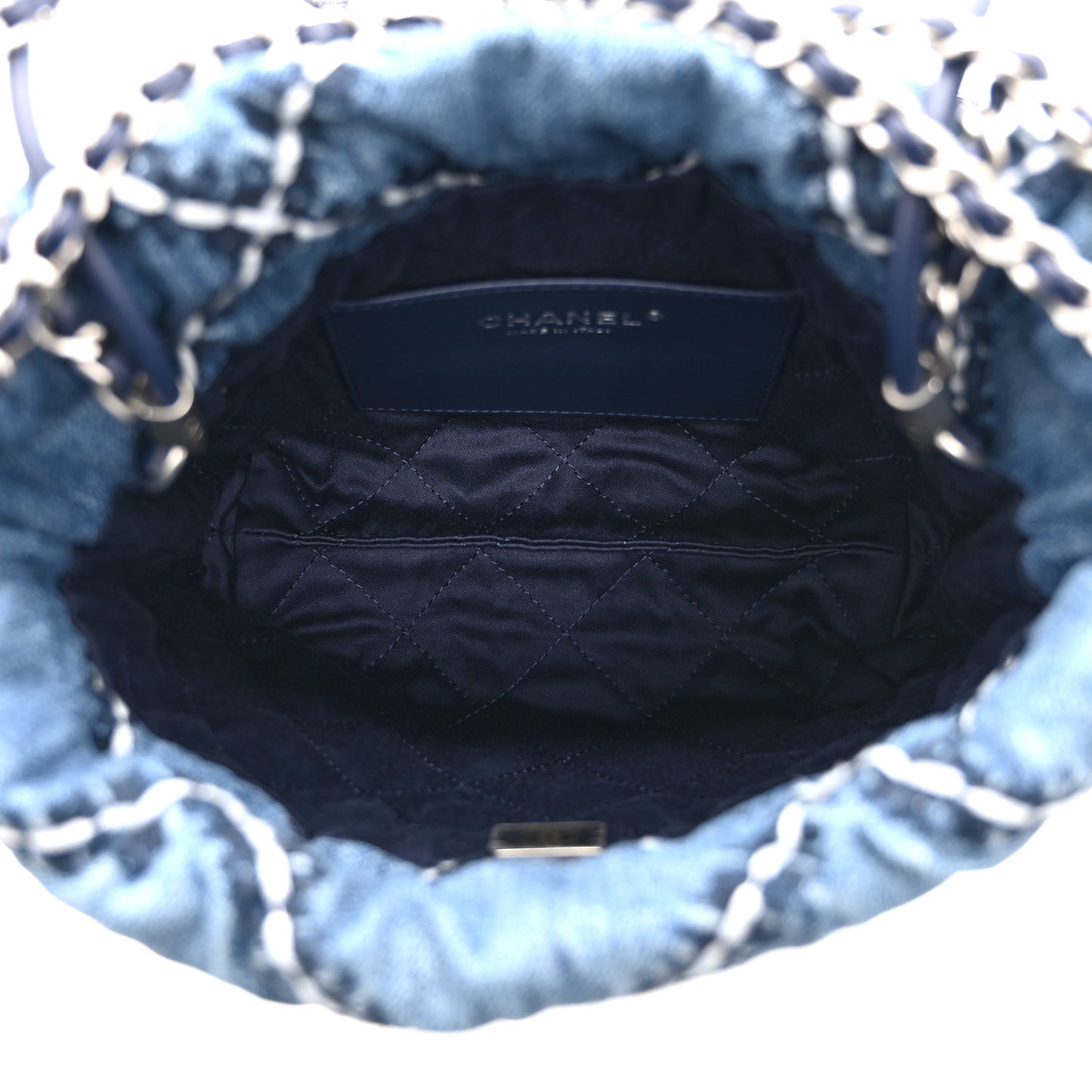 Denim Stitched Quilted Mini Chanel 22 Blue