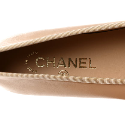 Chanel Lambskin Cap Toe CC Ballerina Flats 36 Beige Black 6 of 9