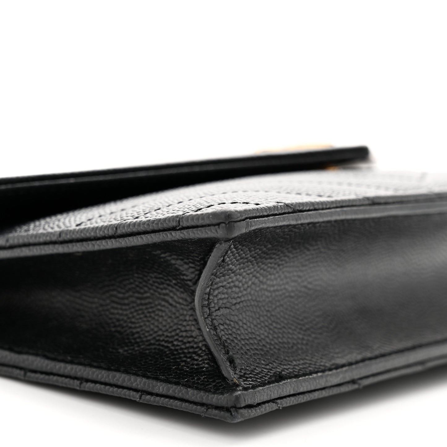Grain De Poudre Matelasse Chevron Monogram Envelope Chain Wallet Black